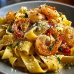 Indulge in Shrimp and Roasted Garlic Pappardelle Delight First Image