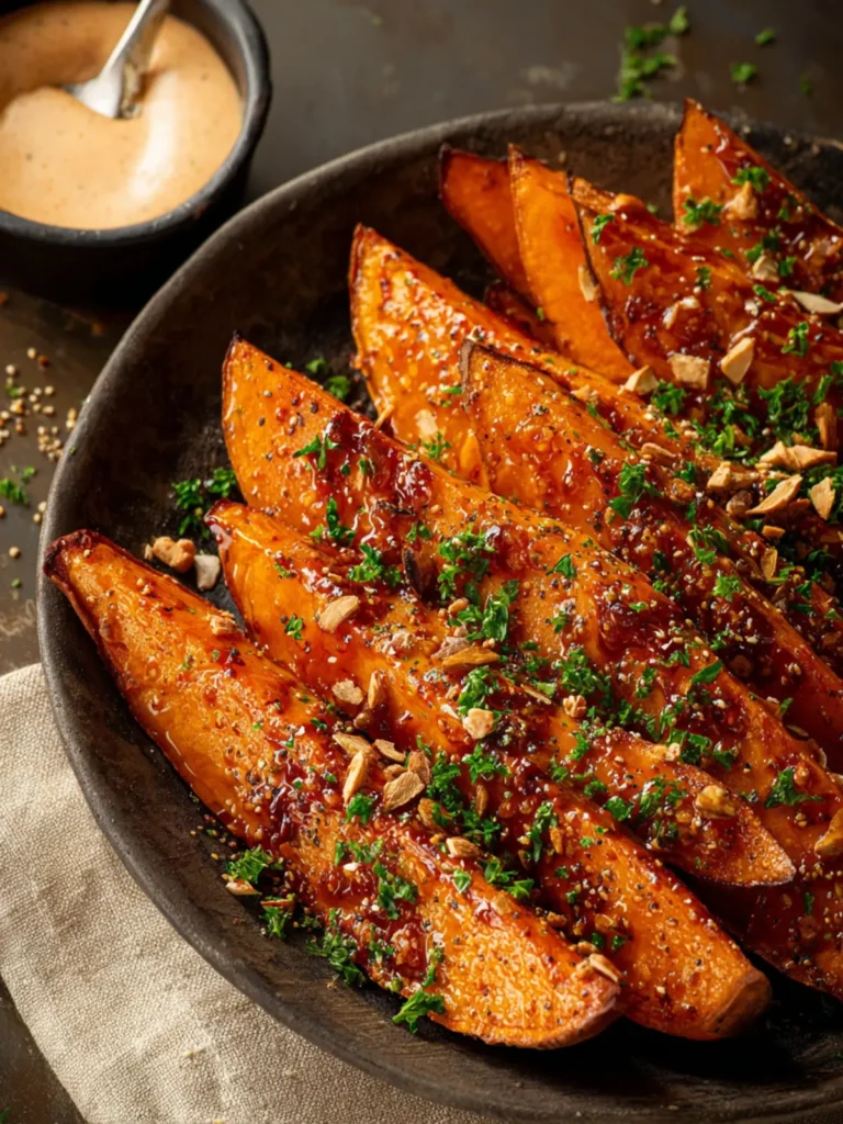 Sticky Glazed Sweet Potatoes with Harissa Ranch First Image