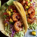 Shrimp Tacos with Avocado Crema Slaw and Mango Pico First Image