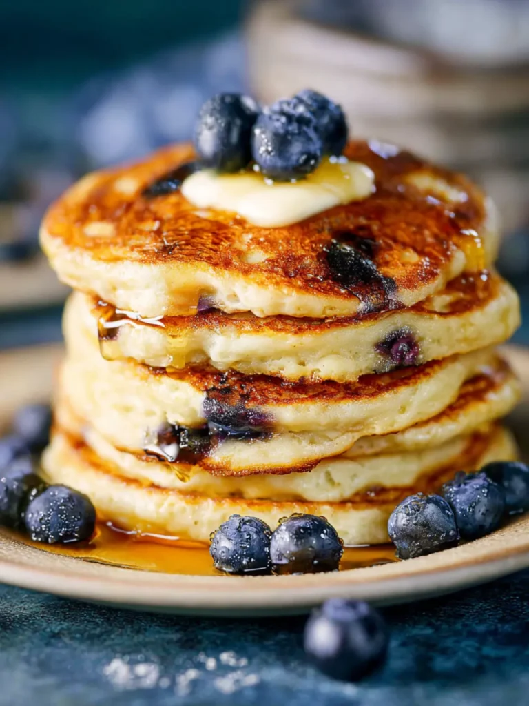 Fluffy Greek Yogurt Blueberry Pancakes First Image